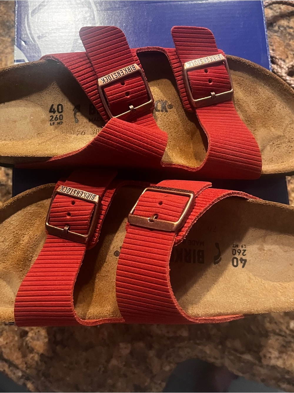 Birkenstock Red Ribbed Two-Strap Sandals